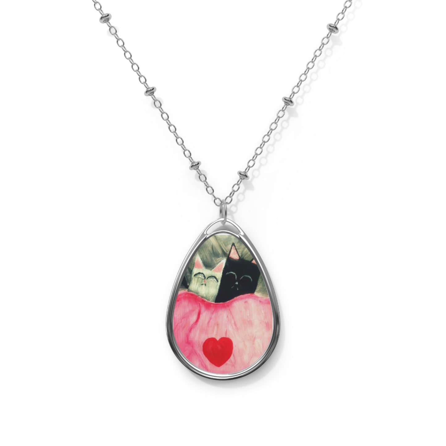 Sleepy Cats Oval Necklace