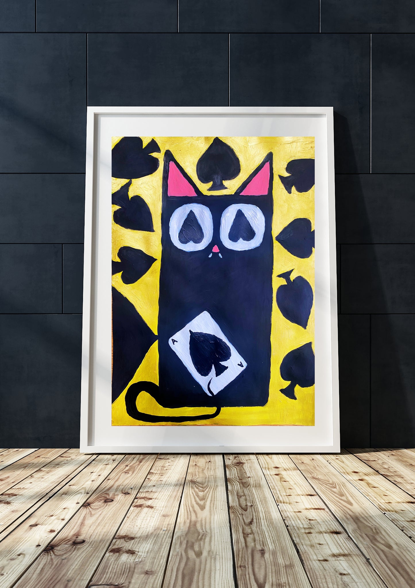 Original Signed Painting Ace Of Spades Cat