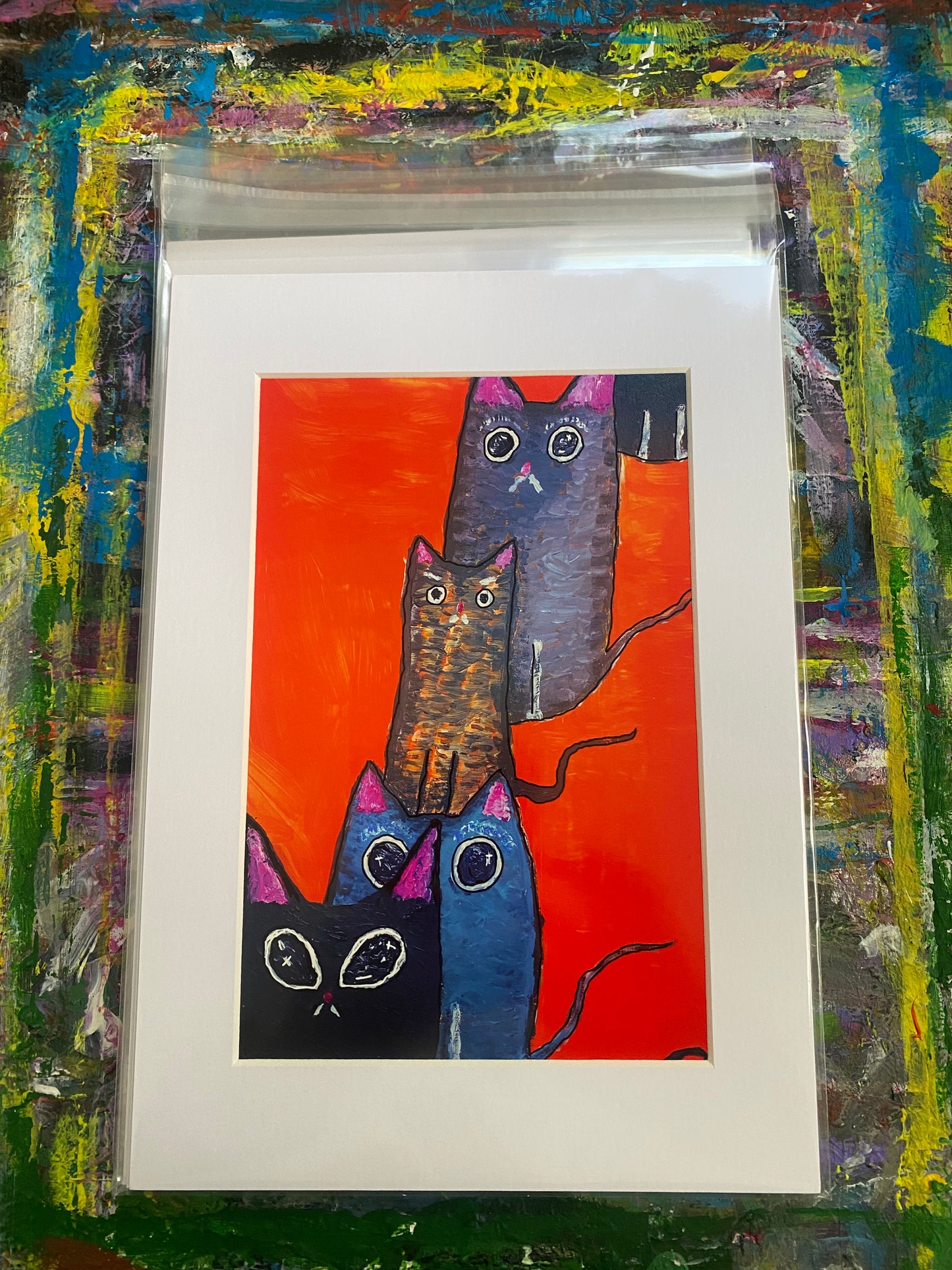 Cats Waiting Giclee Fine Art Print, A4 Mount
