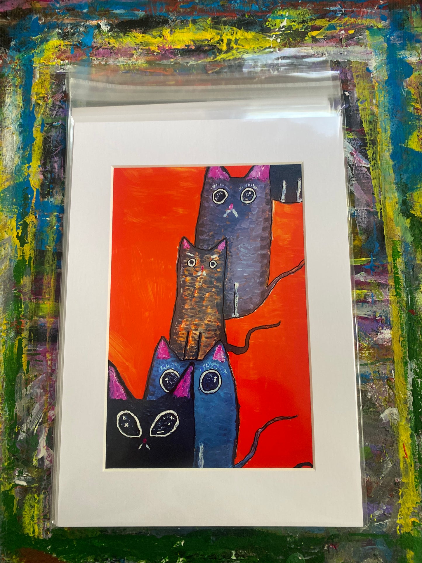 Cats Waiting Giclee Fine Art Print, A4 Mount