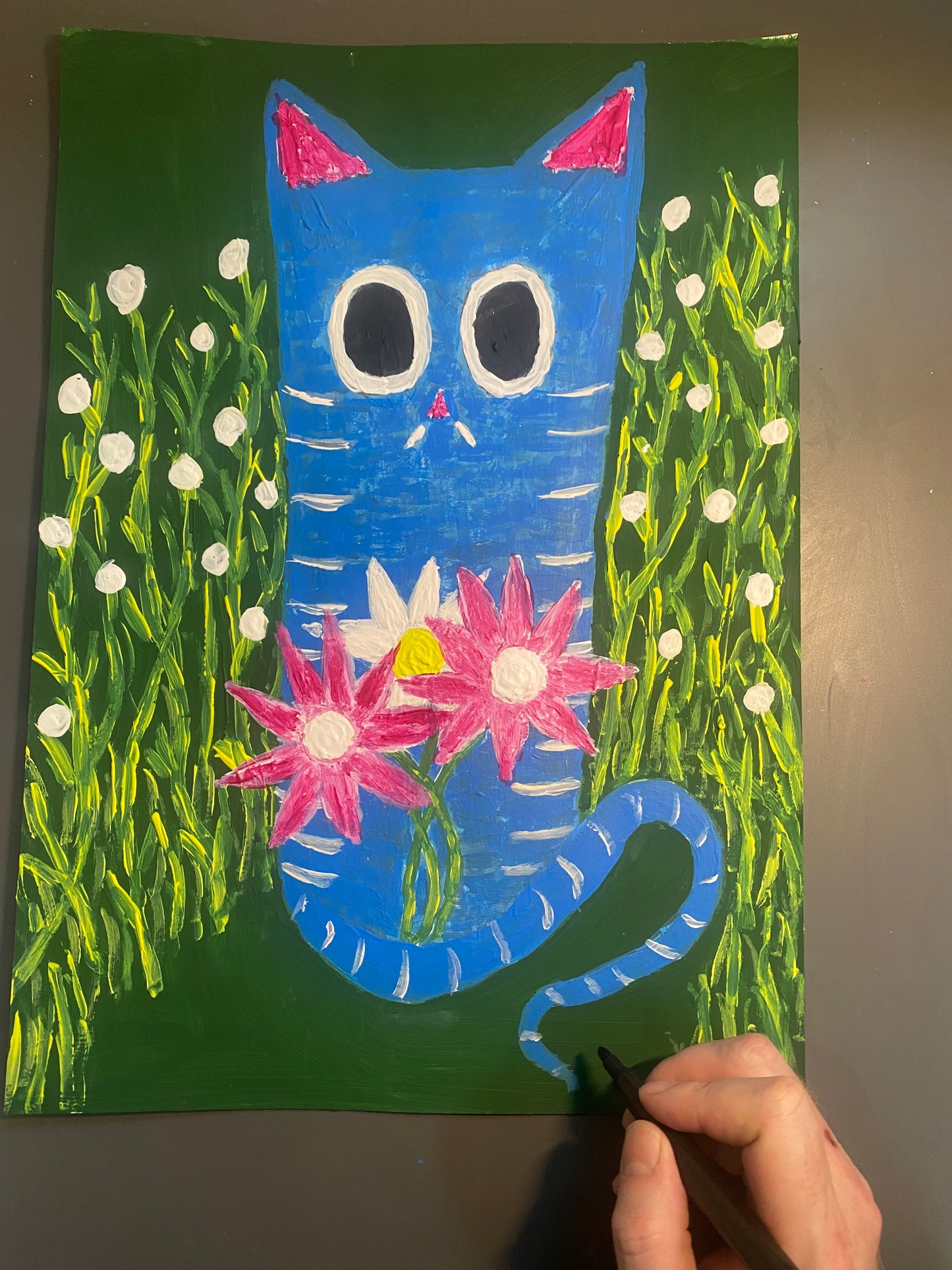 Spring Cat Original Acrylic Painting, Signed By The Artist