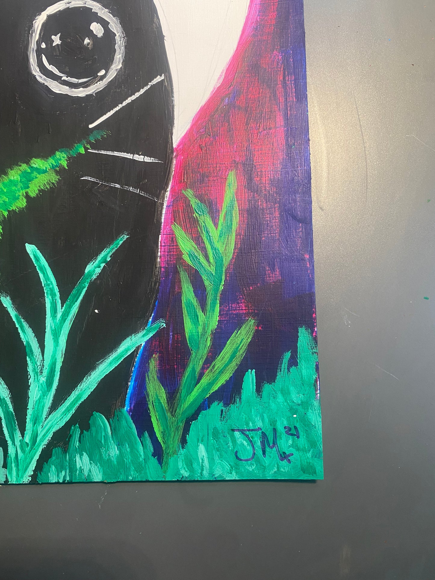 Moon Cat, Original Acrylic Painting, Signed By The Artist