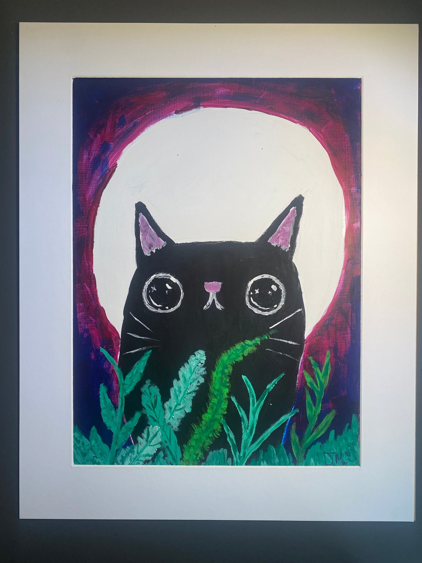 Moon Cat, Original Acrylic Painting, Signed By The Artist