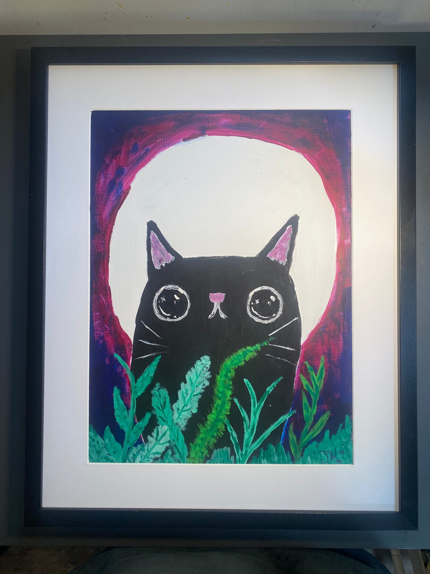Moon Cat, Original Acrylic Painting, Signed By The Artist