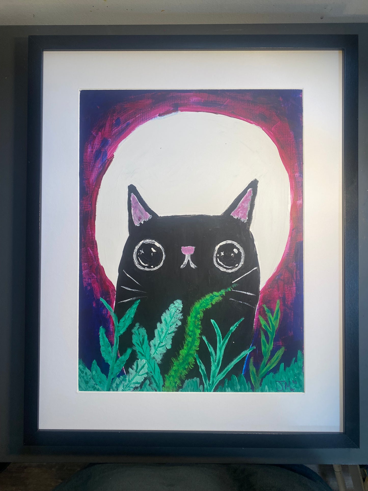 Moon Cat, Original Acrylic Painting, Signed By The Artist