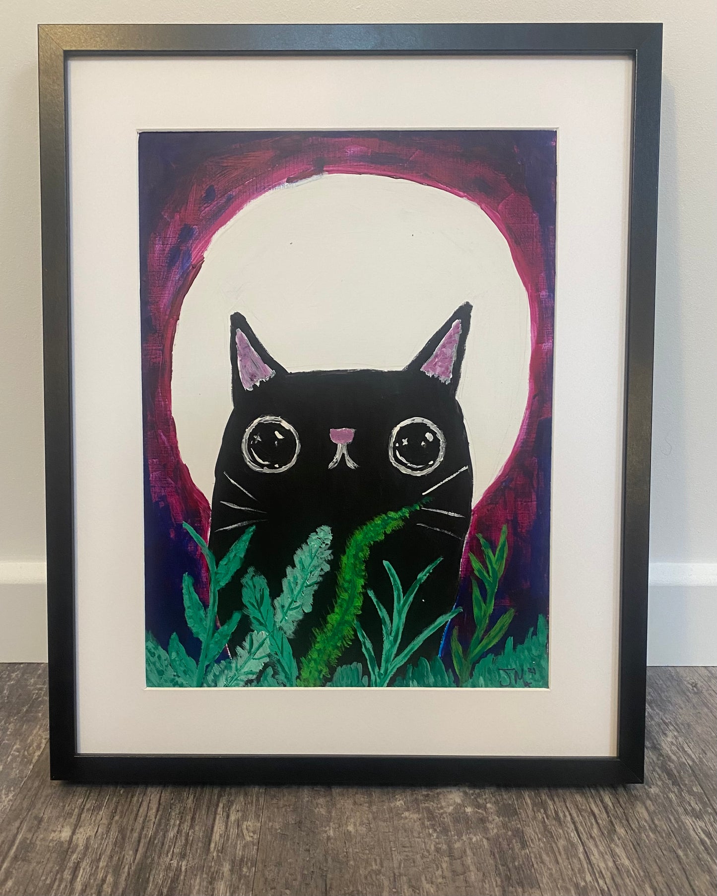 Moon Cat, Original Acrylic Painting, Signed By The Artist