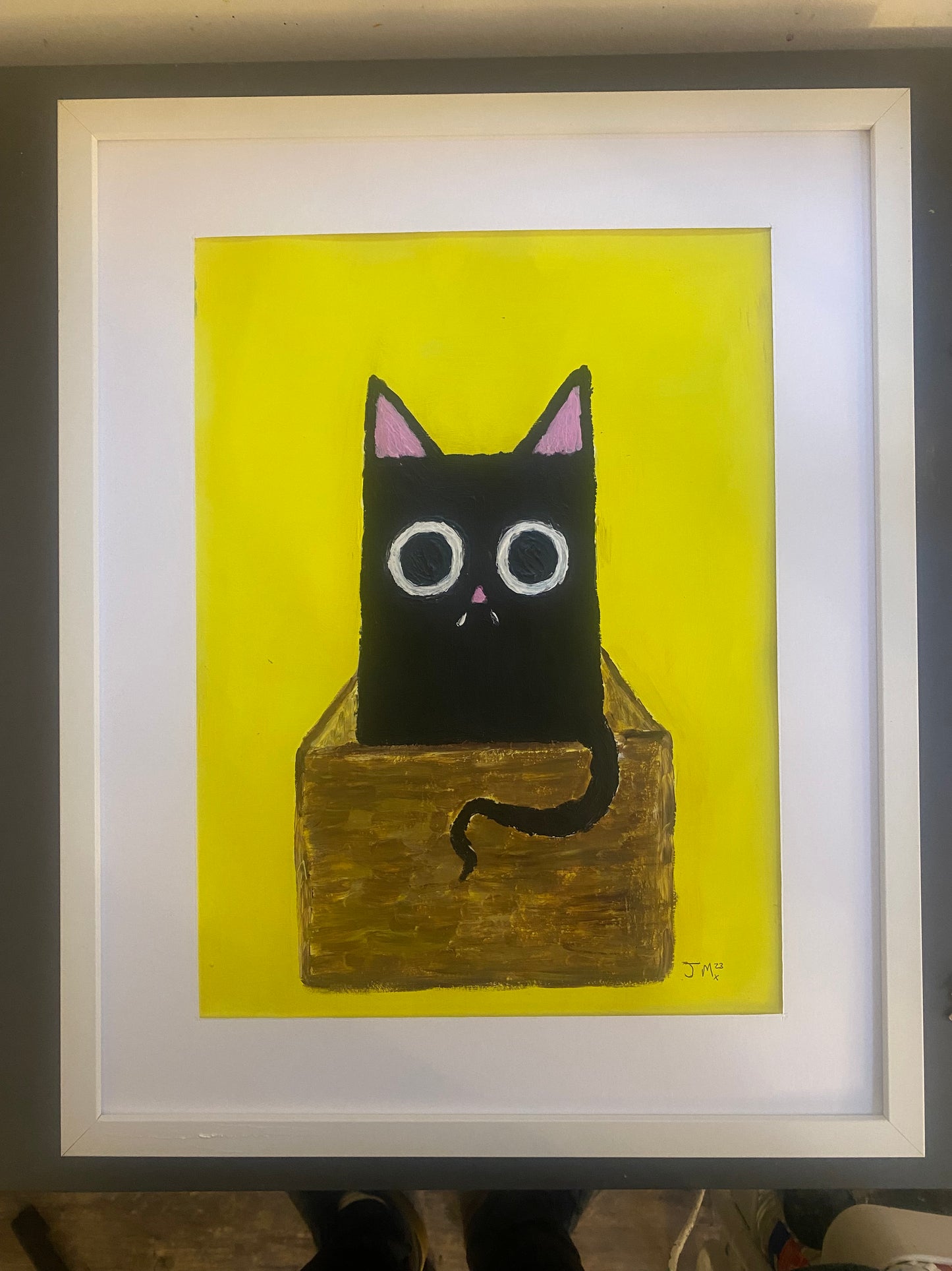 Cat In A Box, Original Acrylic Painting, Signed By The Artist