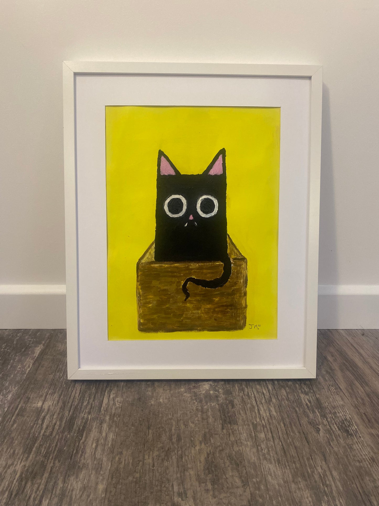 Cat In A Box, Original Acrylic Painting, Signed By The Artist