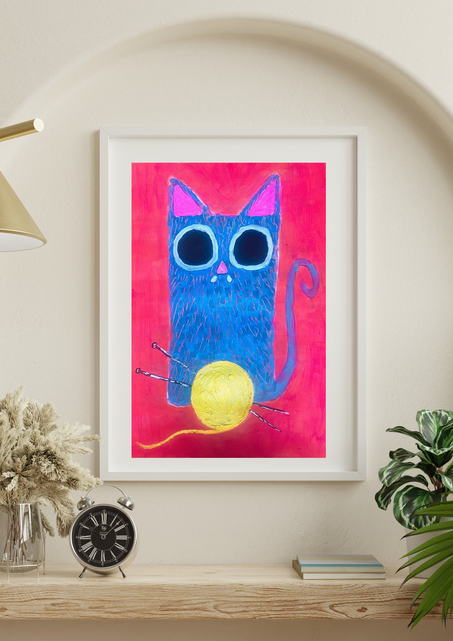 Knitting Cat Original Signed Painting