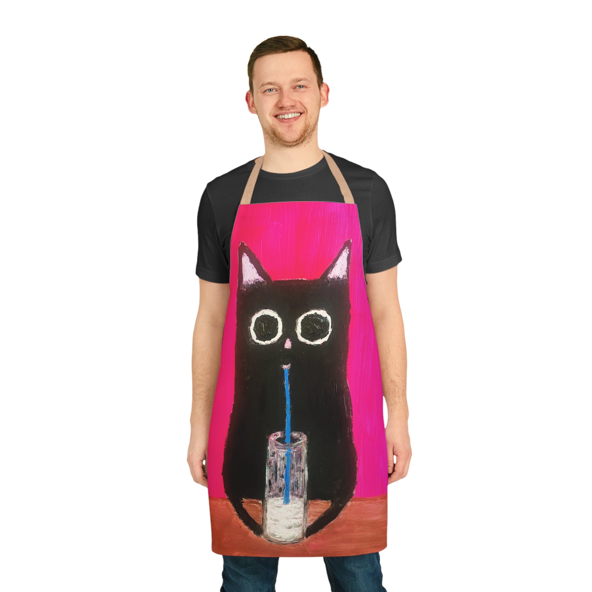 Cat With Milk Apron, Choice Of 5 Colour Straps
