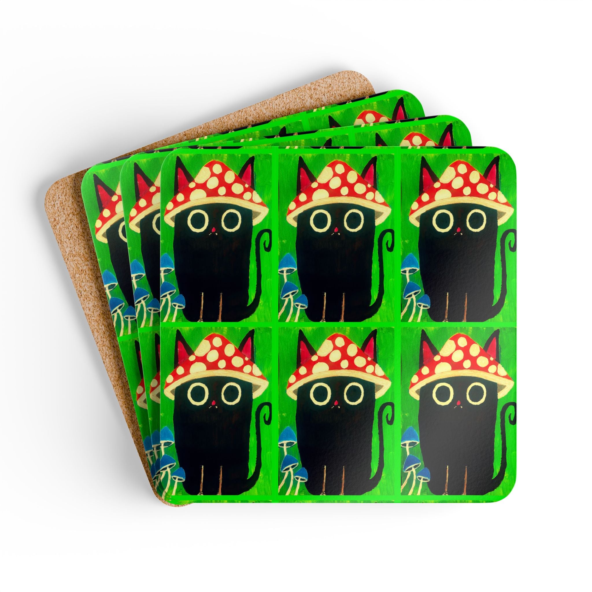 Coaster Set - Mushroom Cat Design