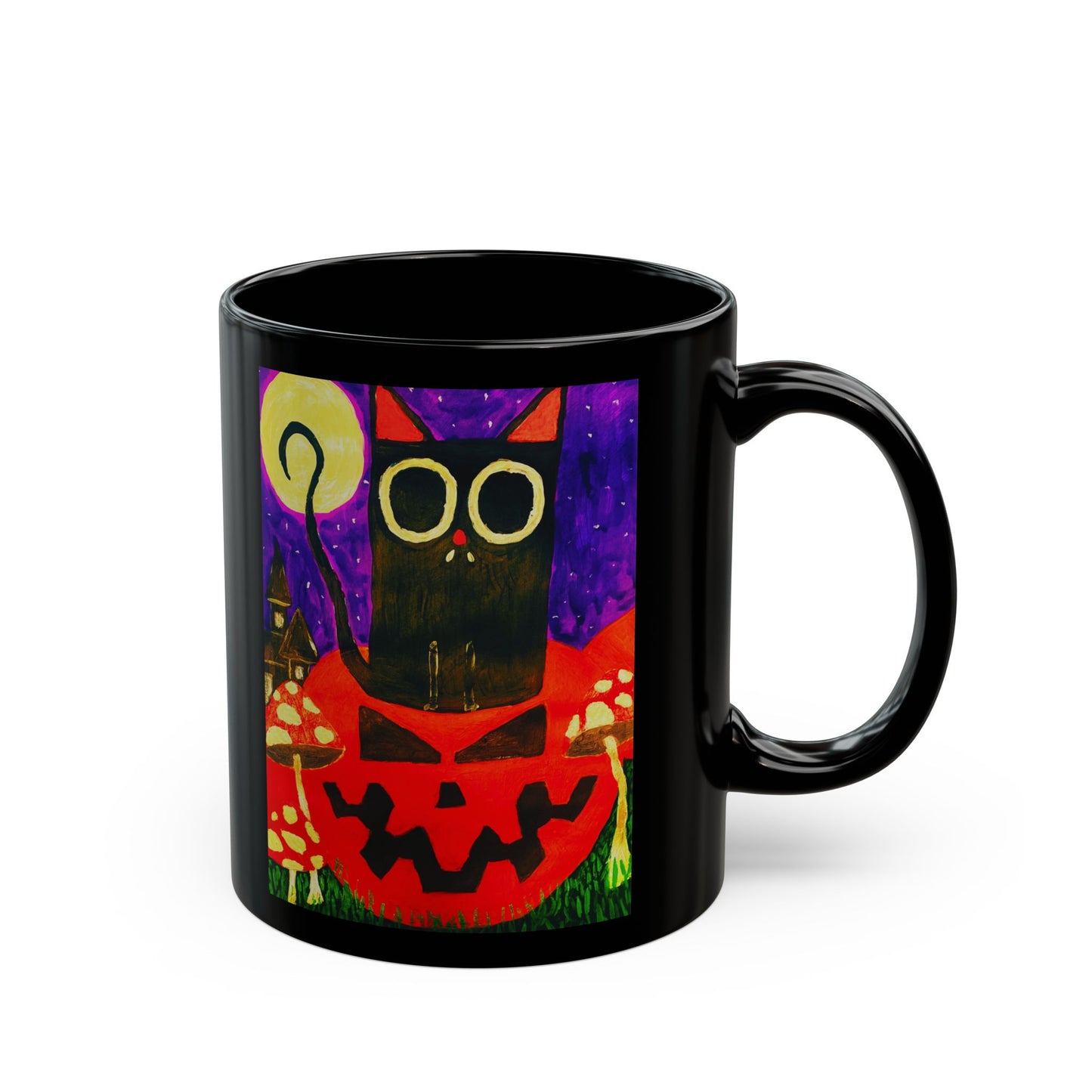 Mug Black Cat Sitting on Pumpkin Halloween