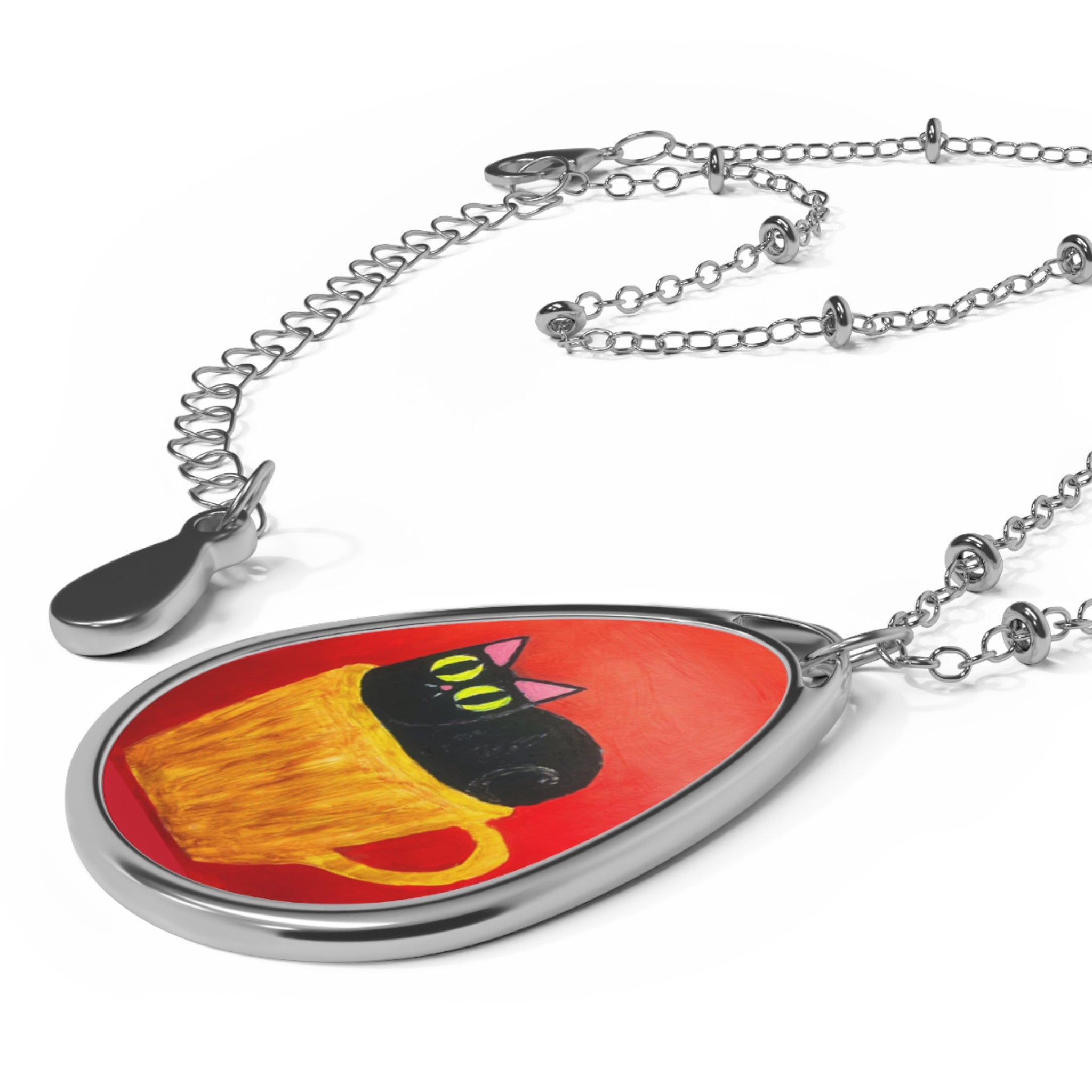 Cup of Cat Oval Necklace