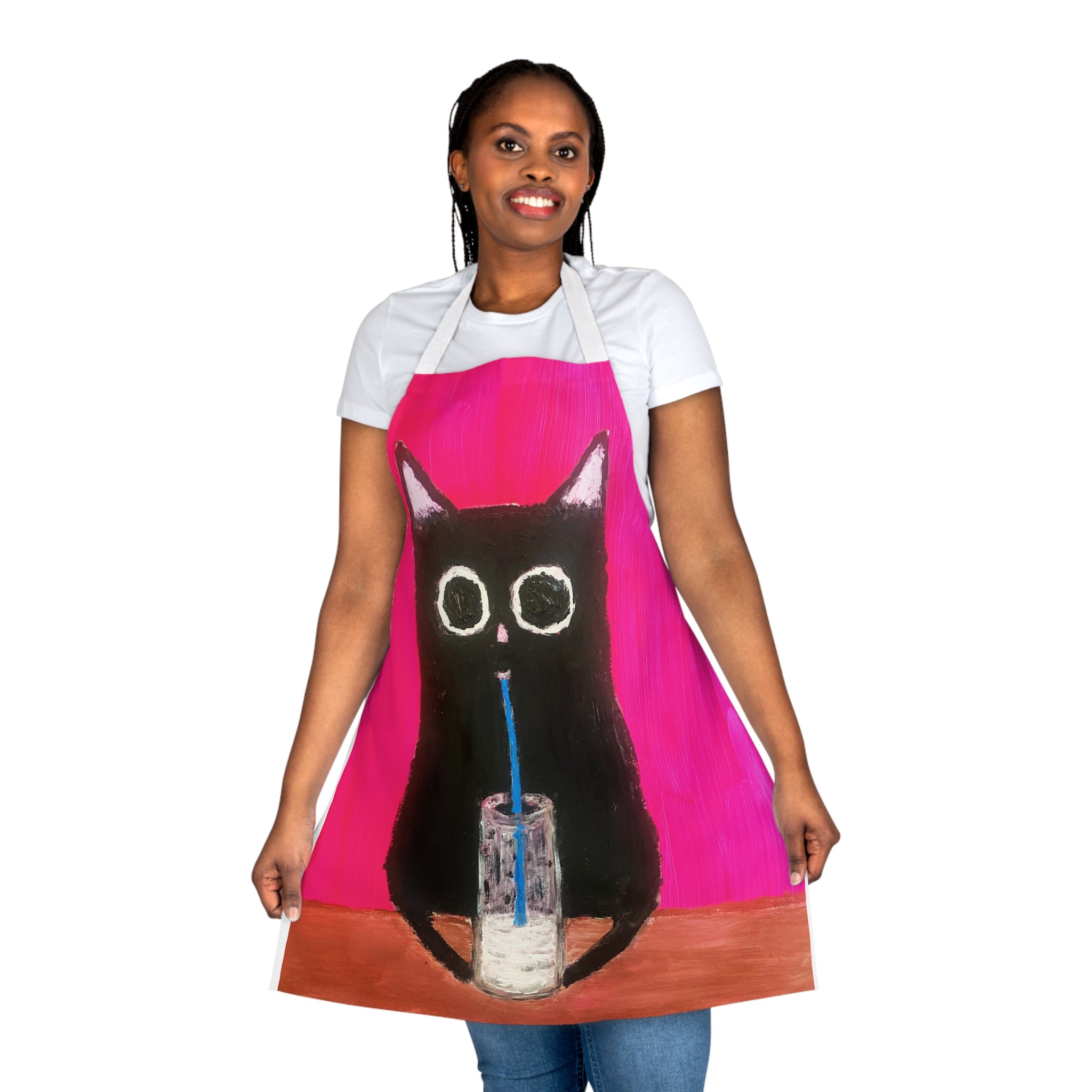 Cat With Milk Apron, Choice Of 5 Colour Straps