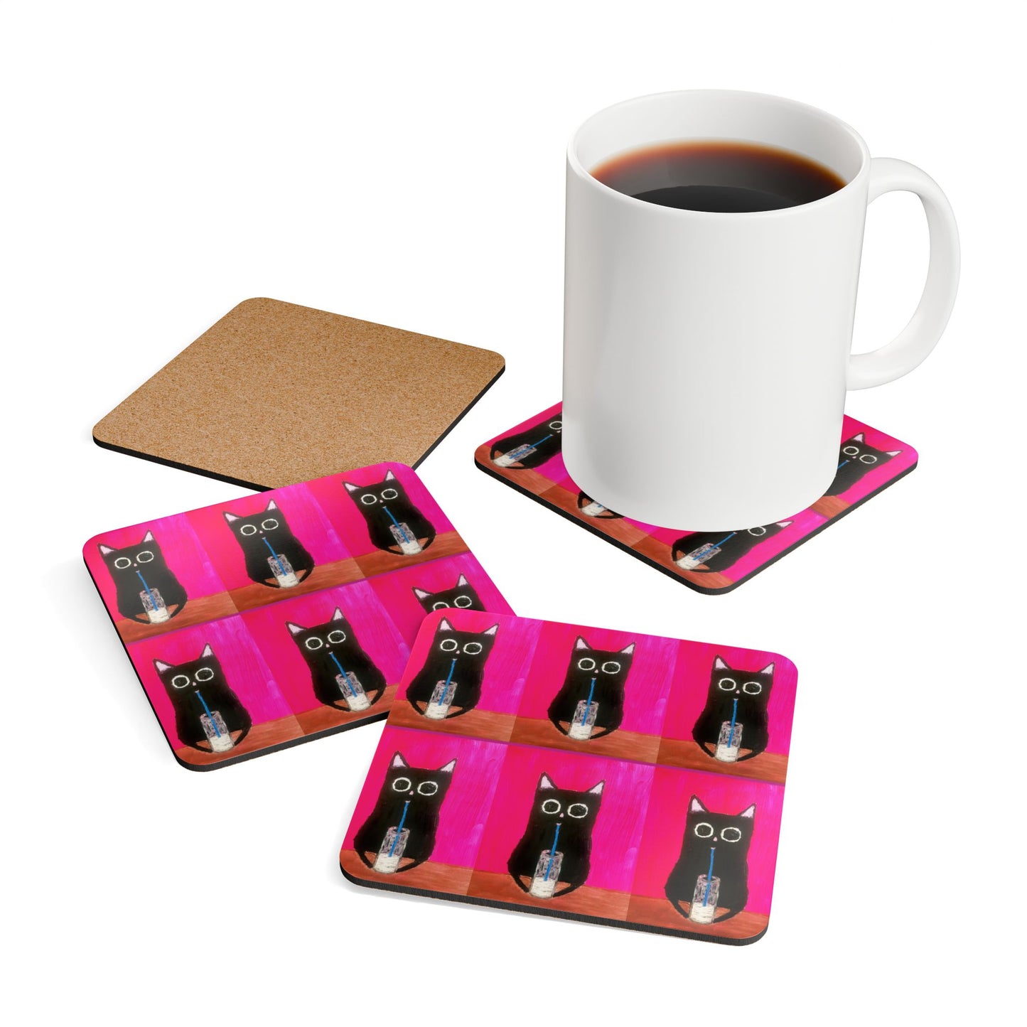 Coaster Set - Cat with Milk Design