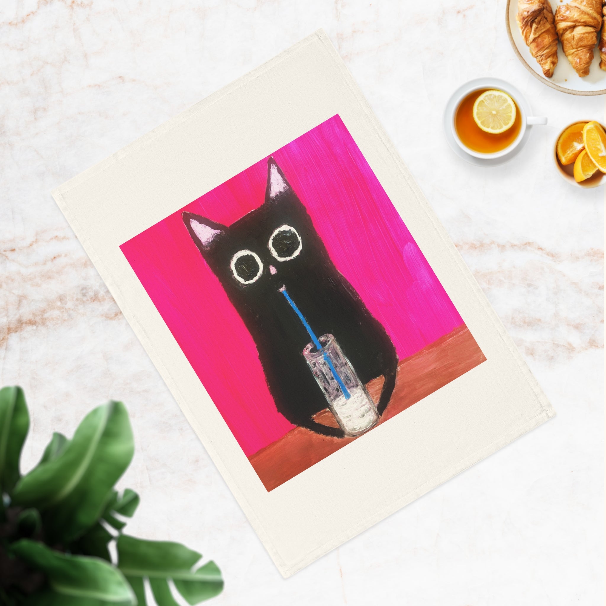 Cat With Milk Tea Towel