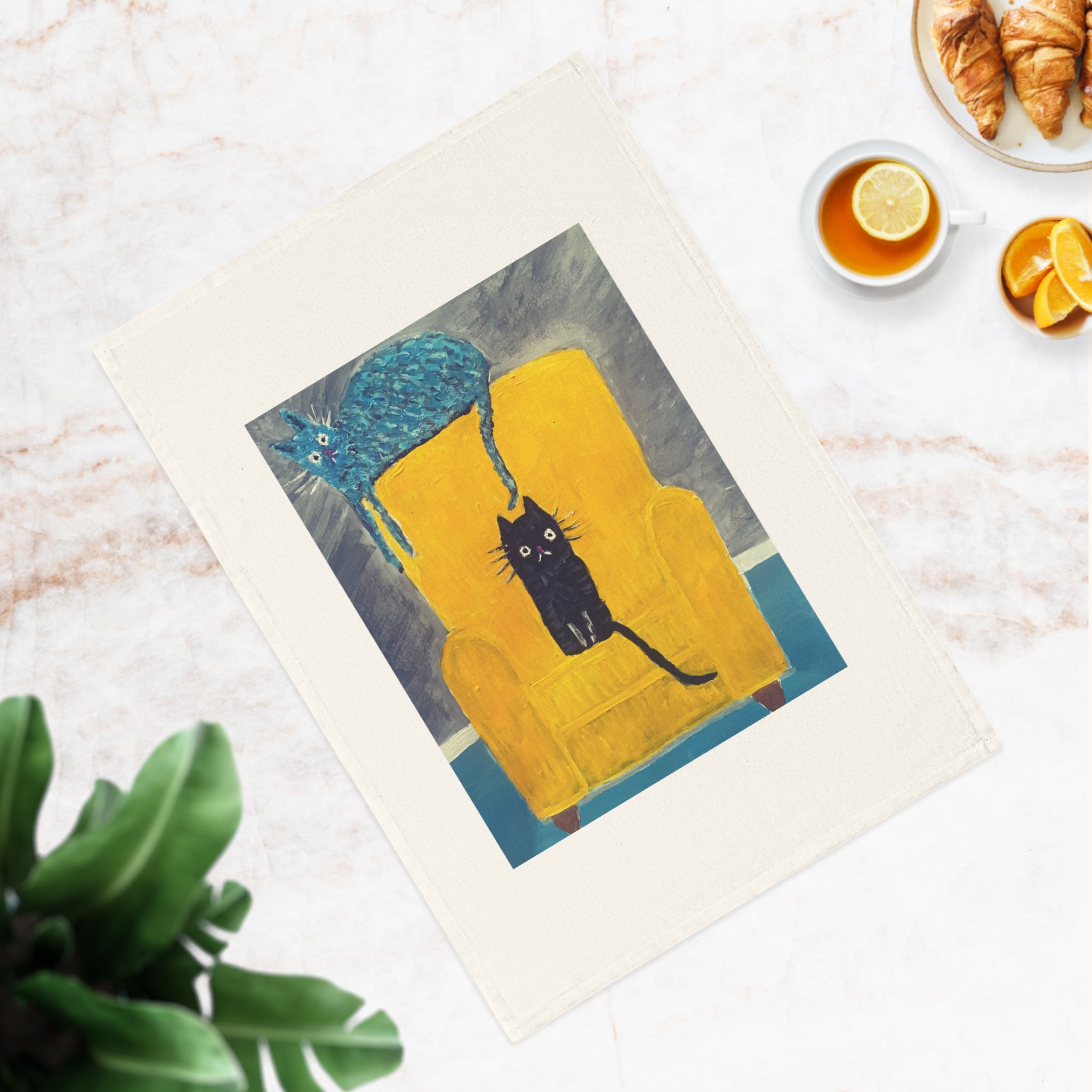 Cats On Armchair Tea Towel