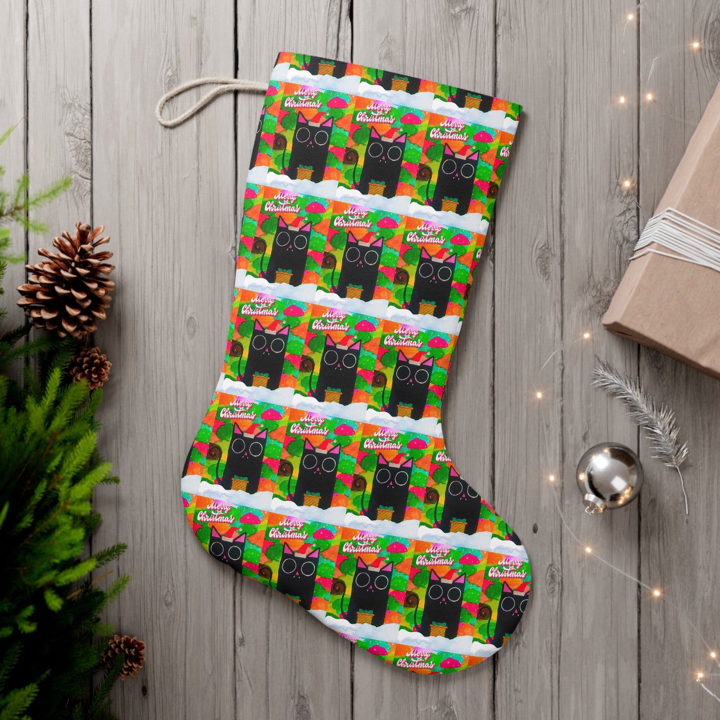 Cat With Gift Holiday Stocking