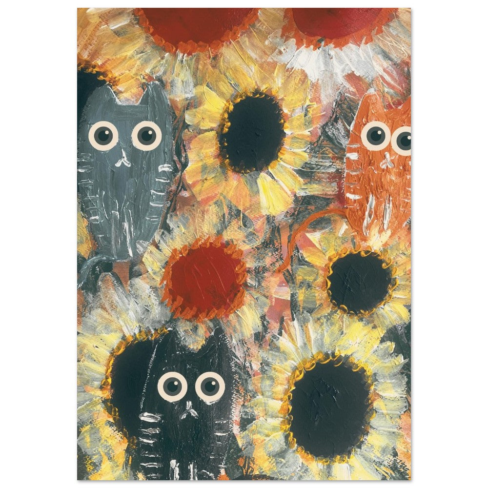 Cats & Flowers Poster Print Available in A4, A3, A2 Sizes