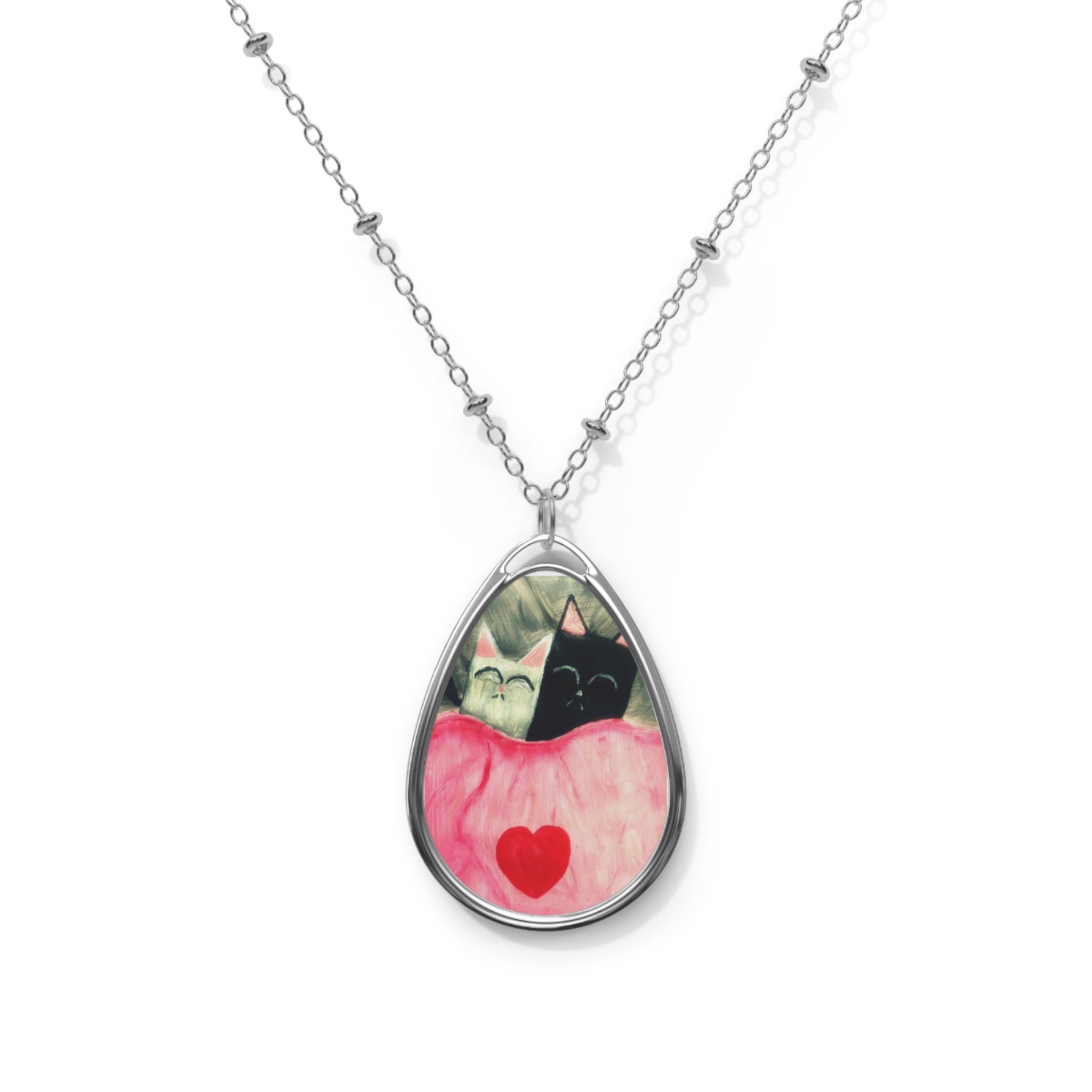 Sleepy Cats Oval Necklace