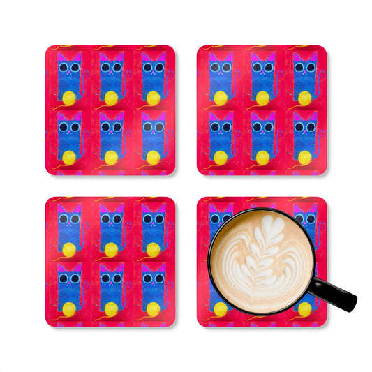 Cat Knitting Coaster Set