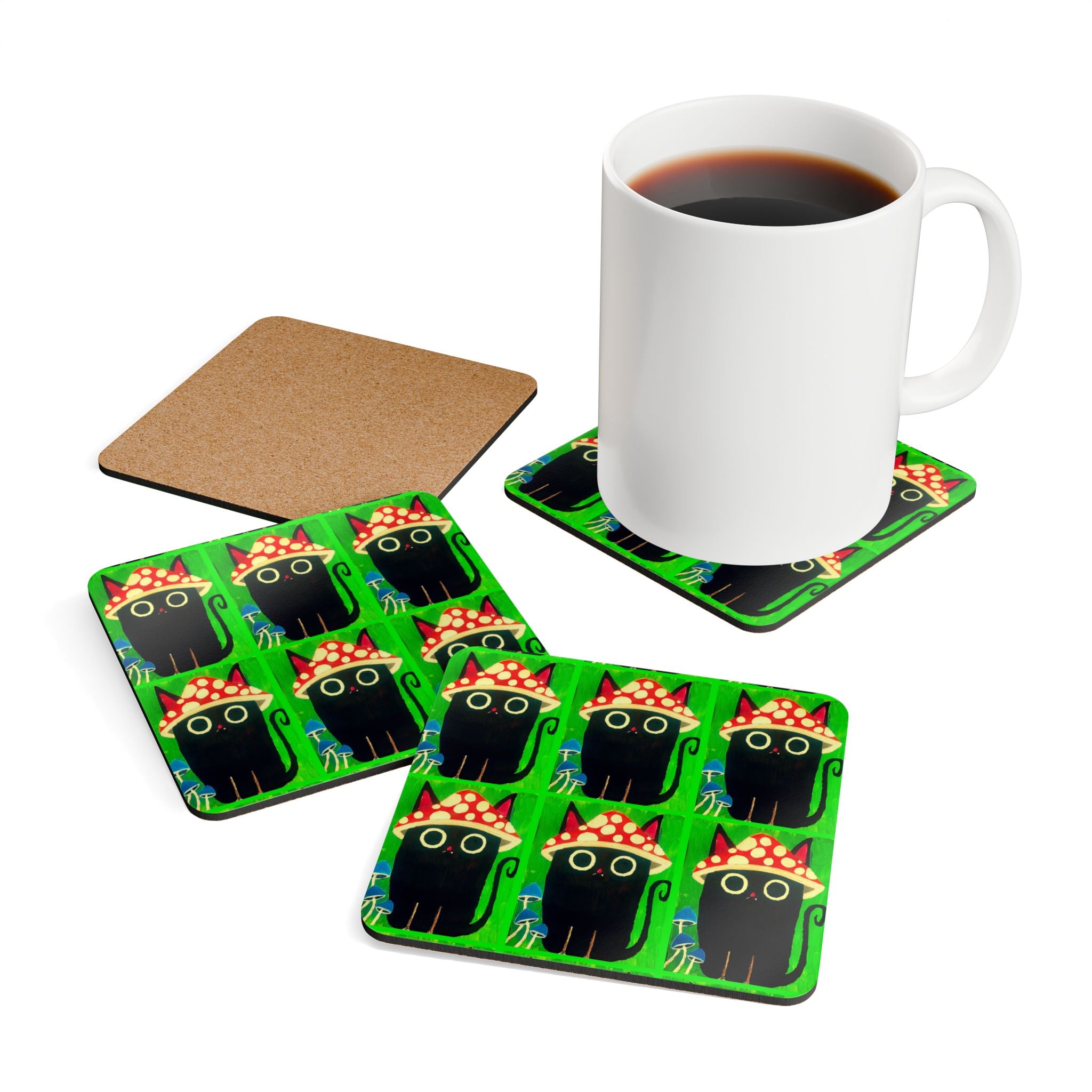 Coaster Set - Mushroom Cat Design