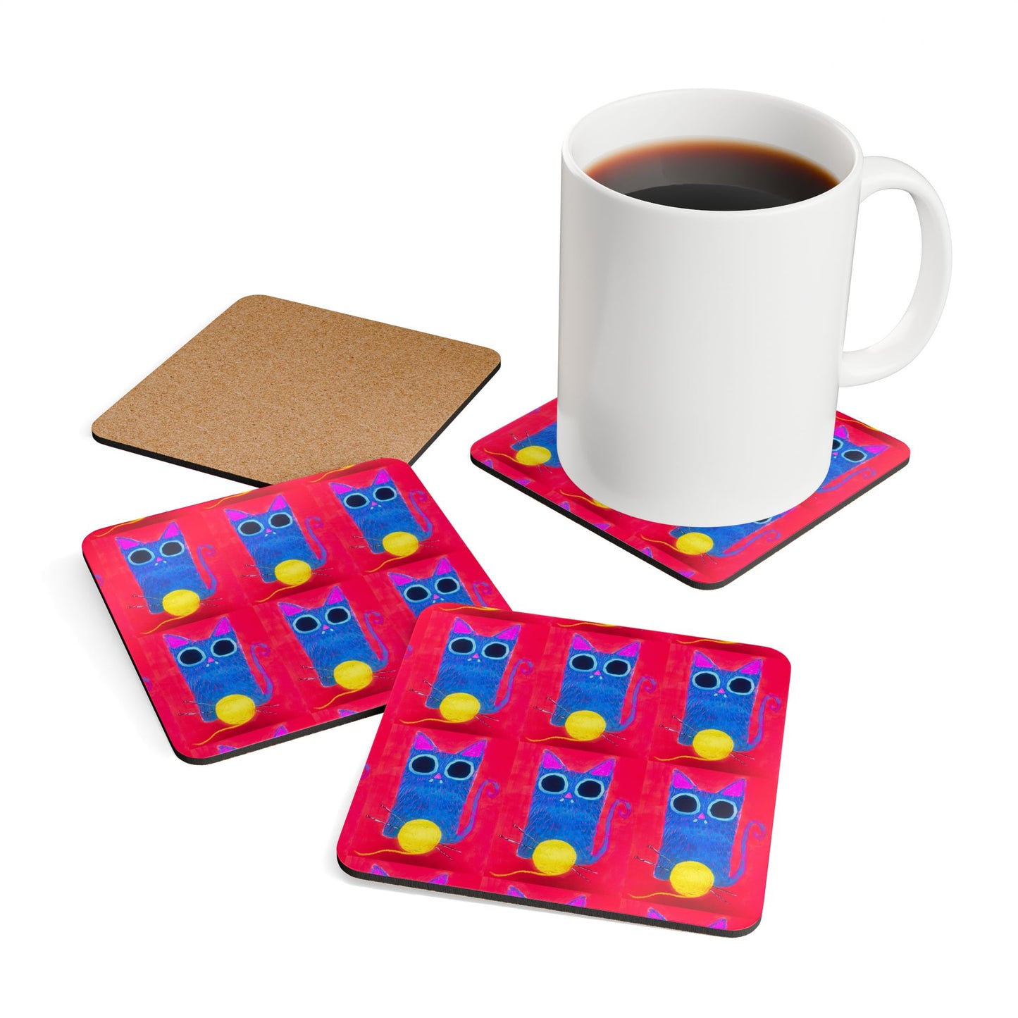 Cat Knitting Coaster Set