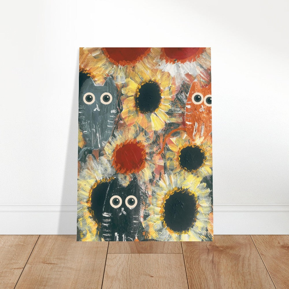 Cats & Flowers Poster Print Available in A4, A3, A2 Sizes