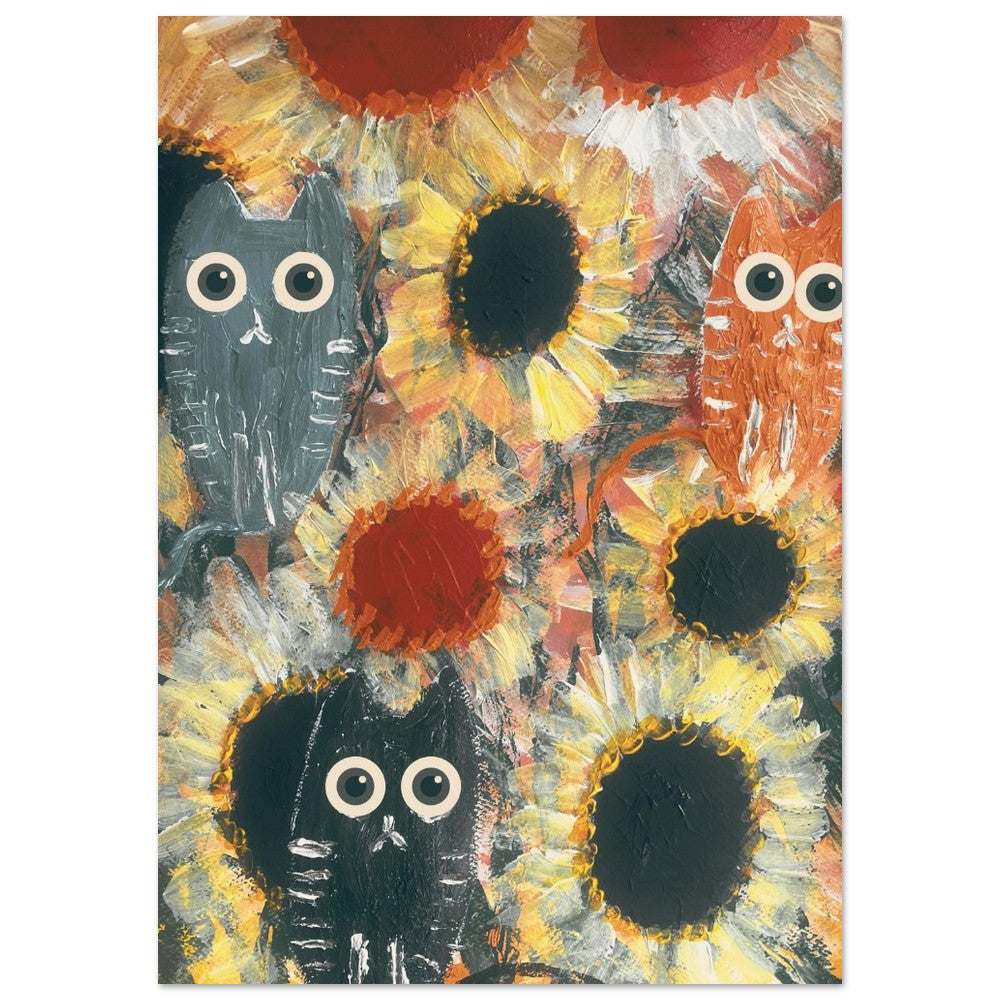 Cats & Flowers Poster Print Available in A4, A3, A2 Sizes