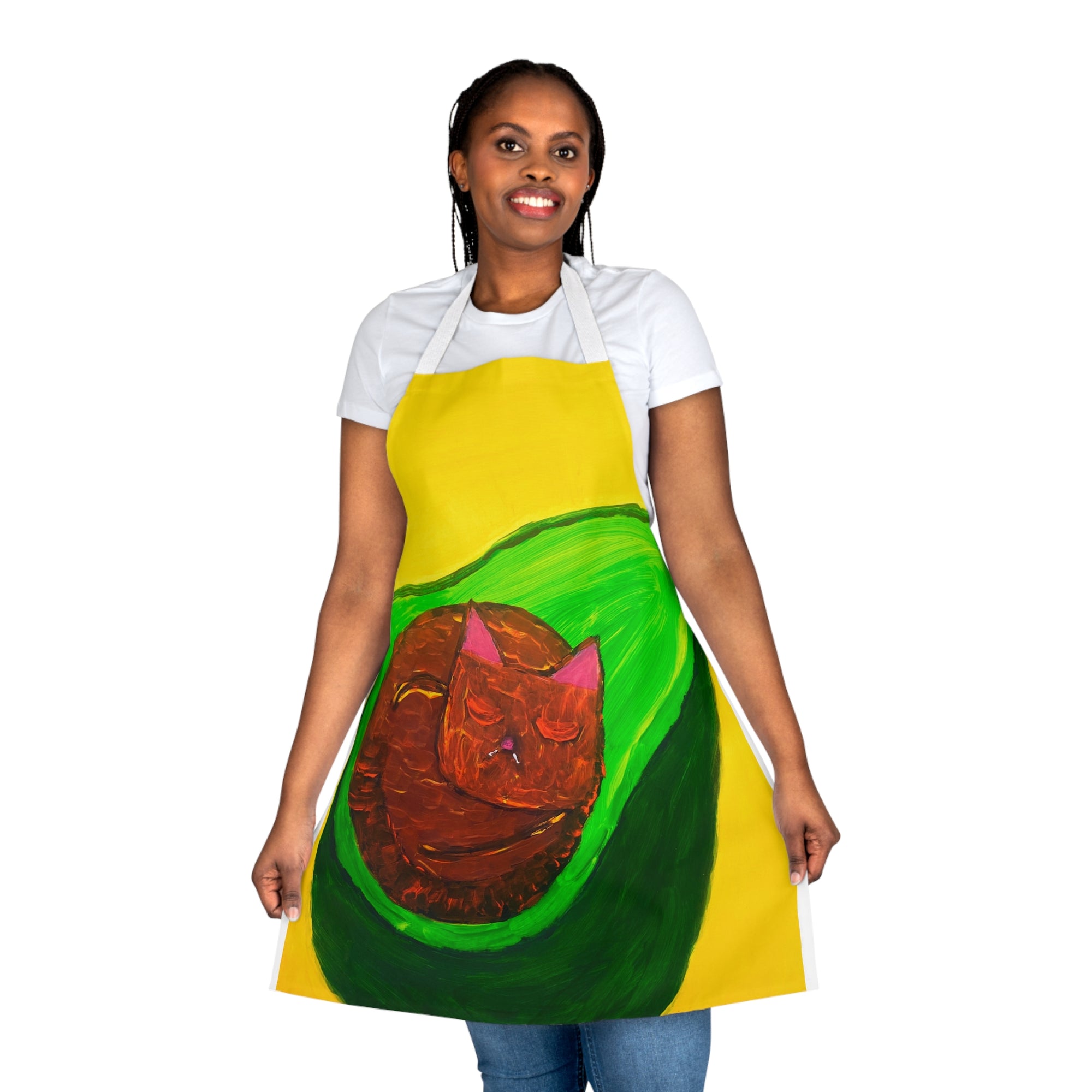 Avocado Cat Apron, Choice of 5 Colour Straps