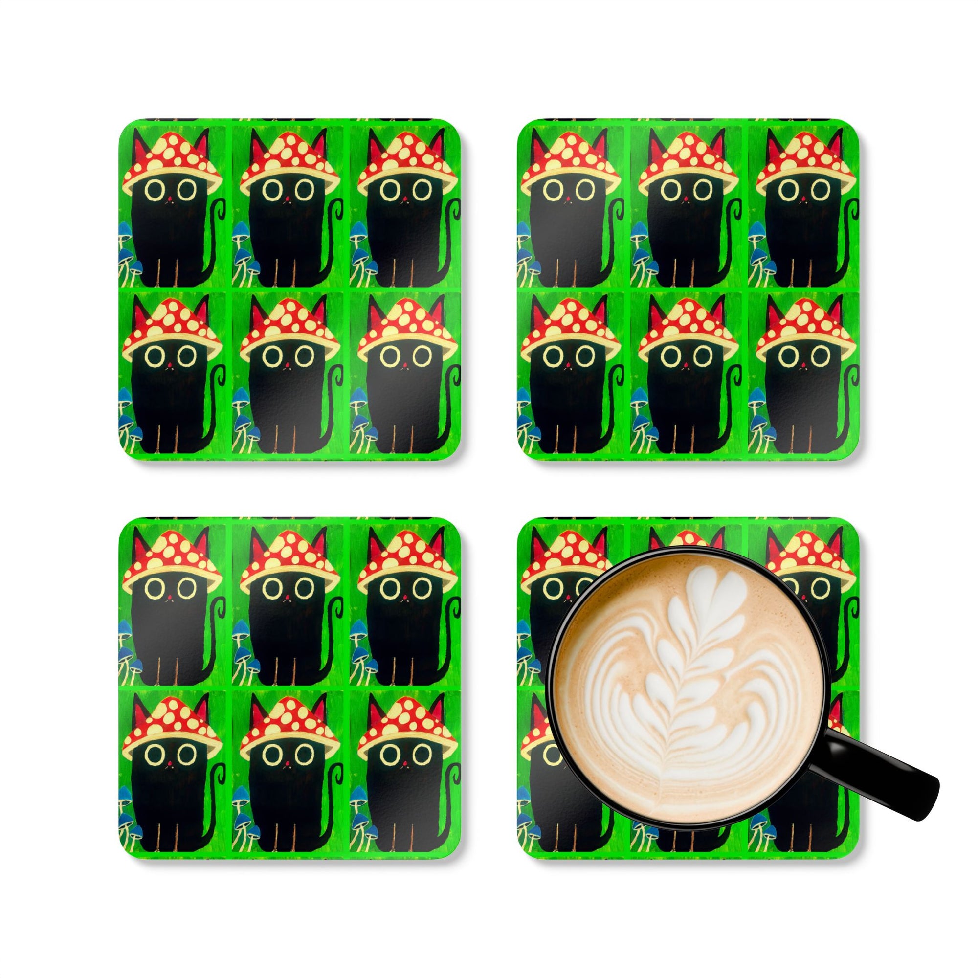 Coaster Set - Mushroom Cat Design