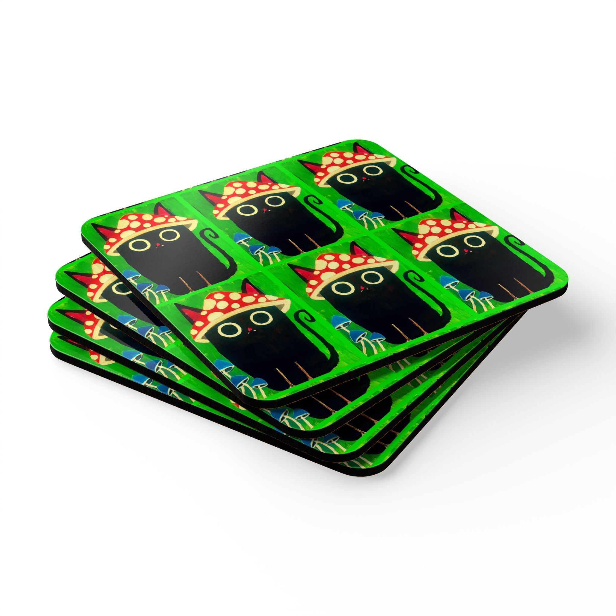 Coaster Set - Mushroom Cat Design