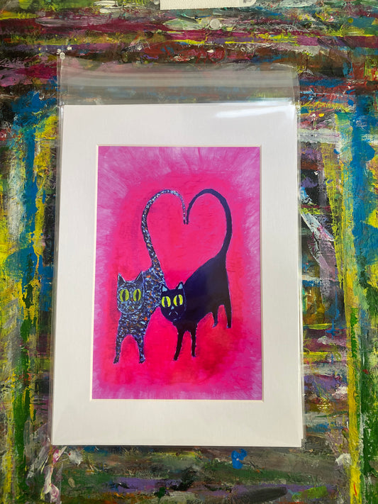 Love Cats Giclee Fine Art Print, A4 Mount