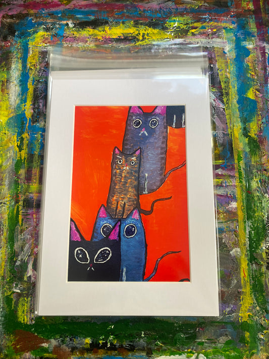 Cats Waiting Giclee Fine Art Print, A4 Mount