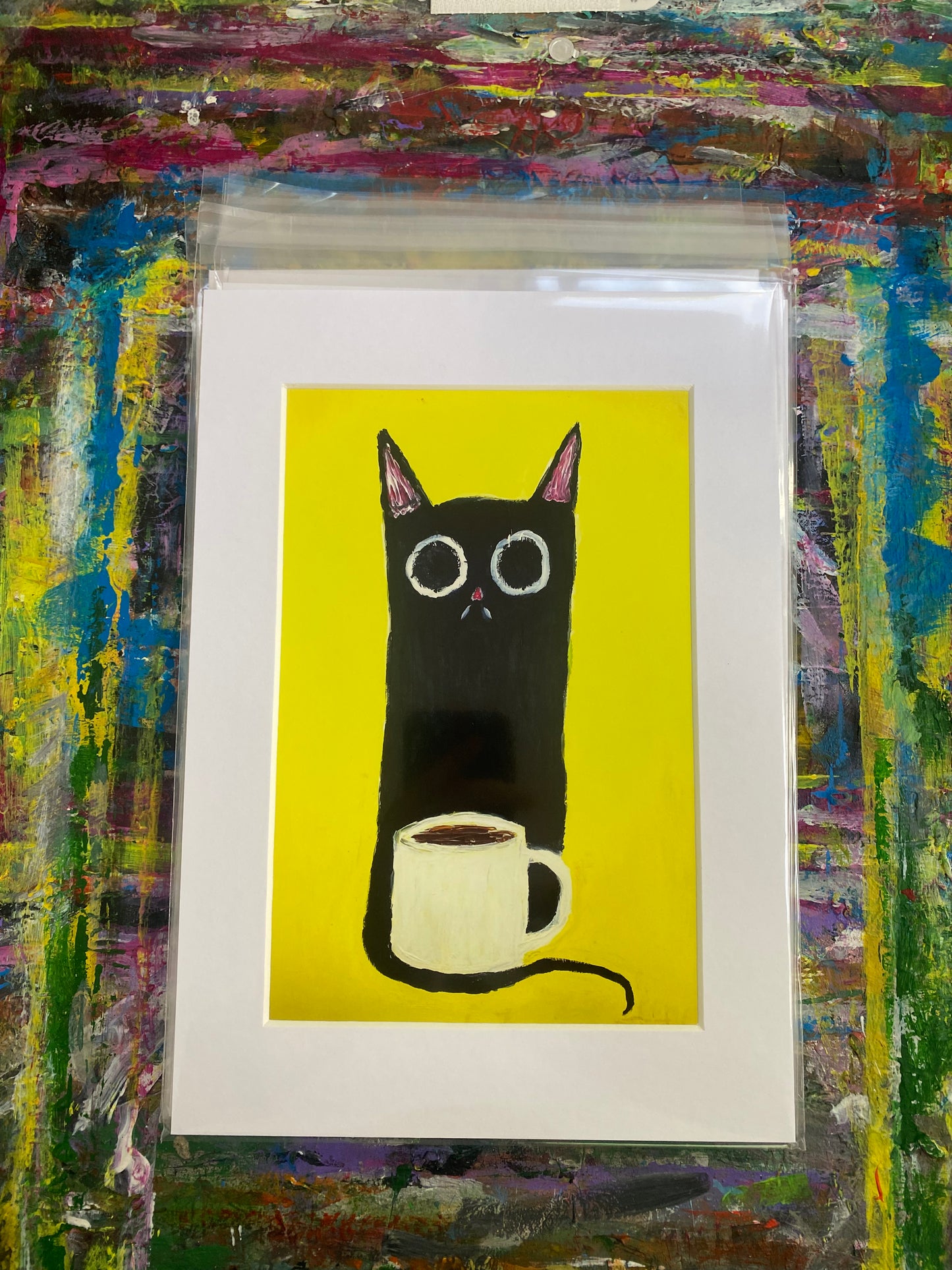 Coffee Cat Giclee Fine Art Print, A4 Mount