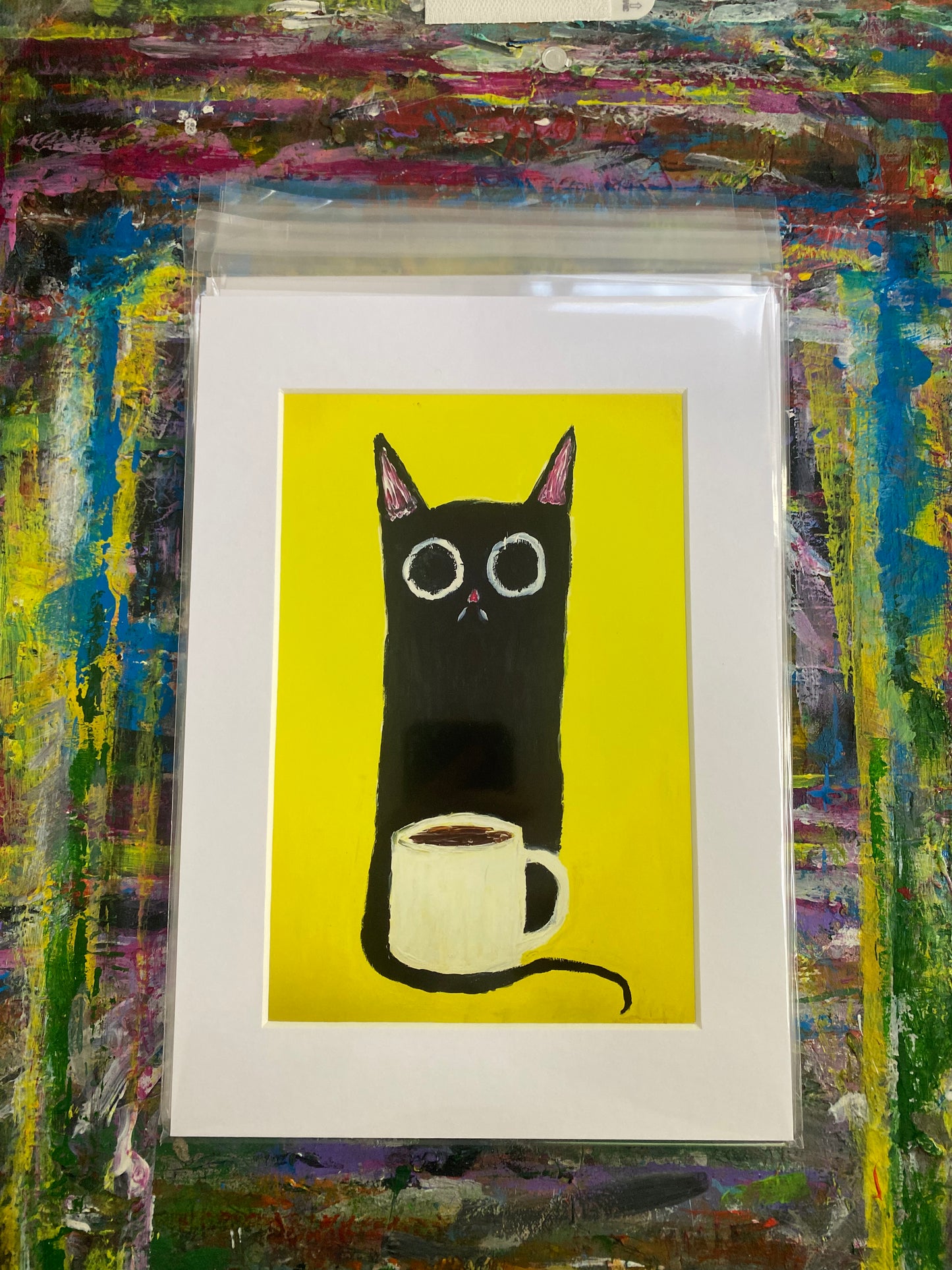 Coffee Cat Giclee Fine Art Print, A4 Mount