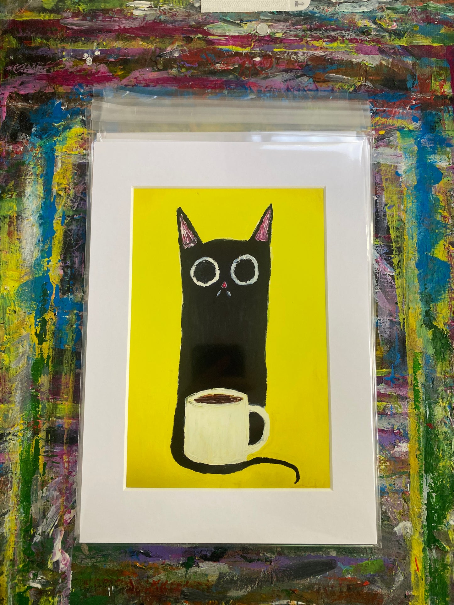 Coffee Cat Giclee Fine Art Print, A4 Mount