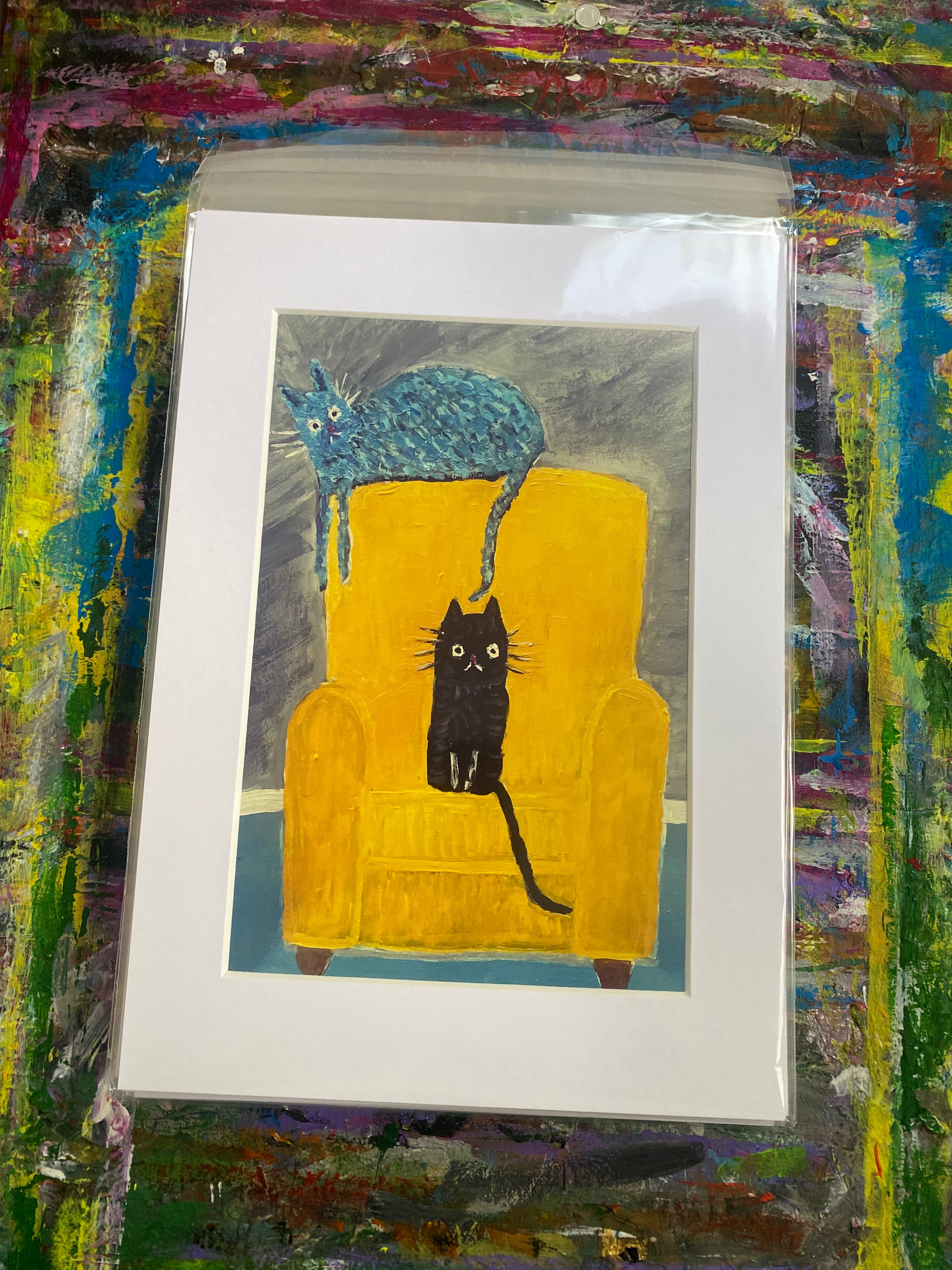 Cats On Armchair Giclee Fine Art Print, A4 Mount