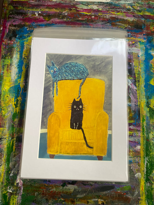 Cats On Armchair Giclee Fine Art Print, A4 Mount