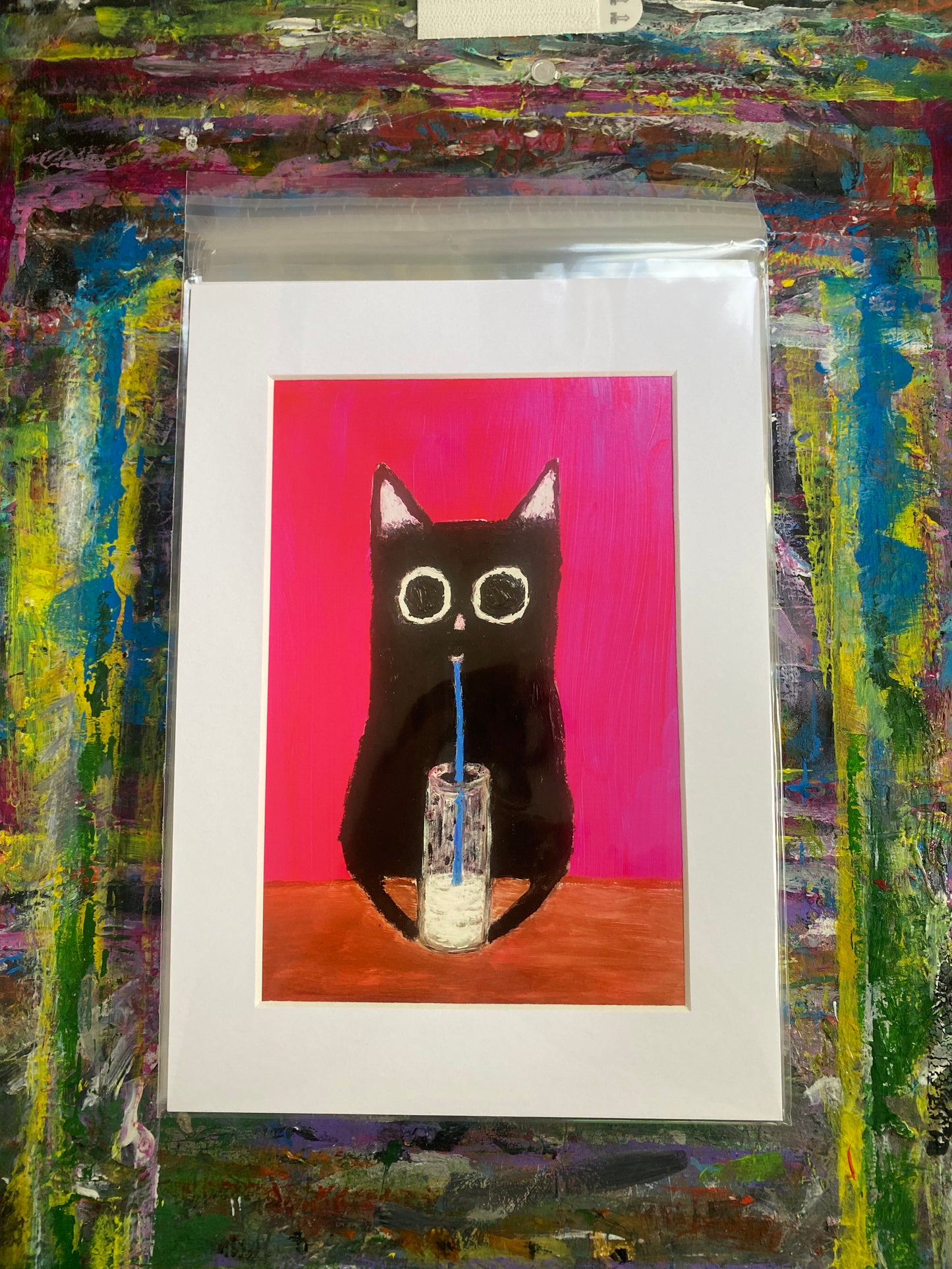 Milk Cat Giclee Fine Art Print, A4 Mount