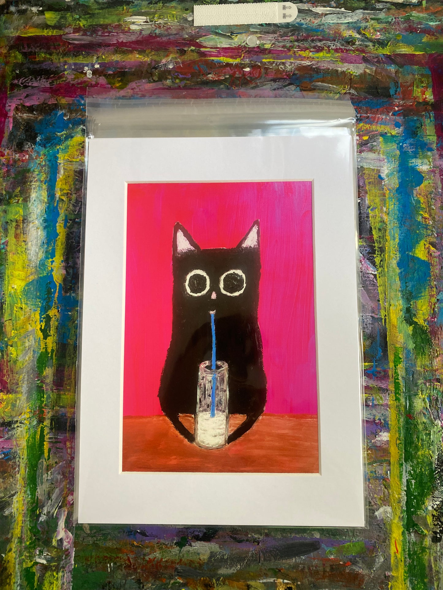 Milk Cat Giclee Fine Art Print, A4 Mount