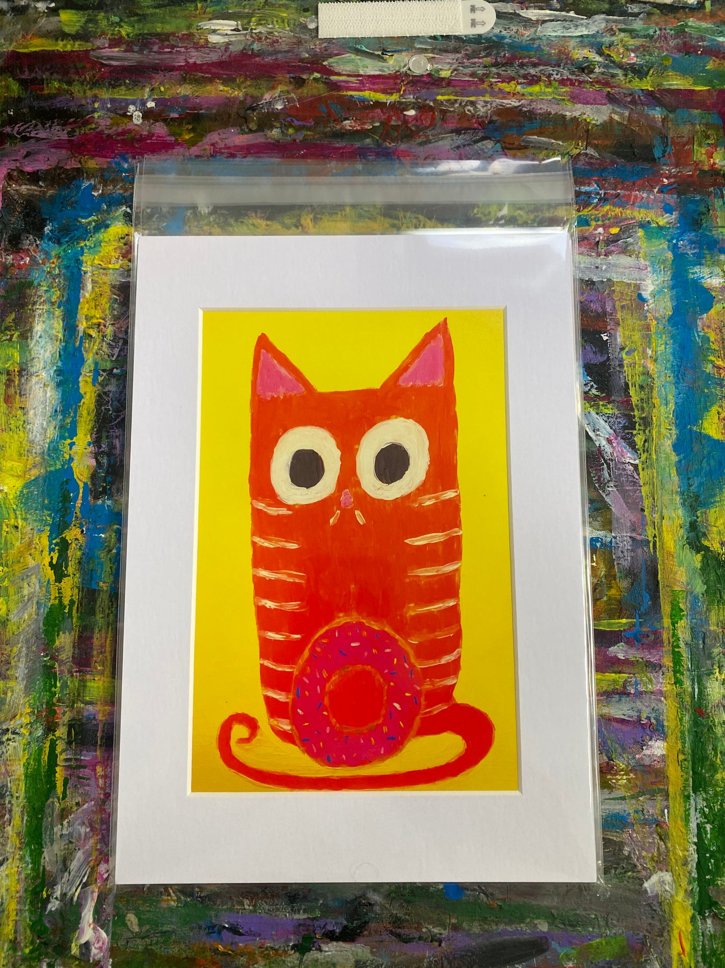 Donut Cat Giclee Fine Art Print, A4 Mount