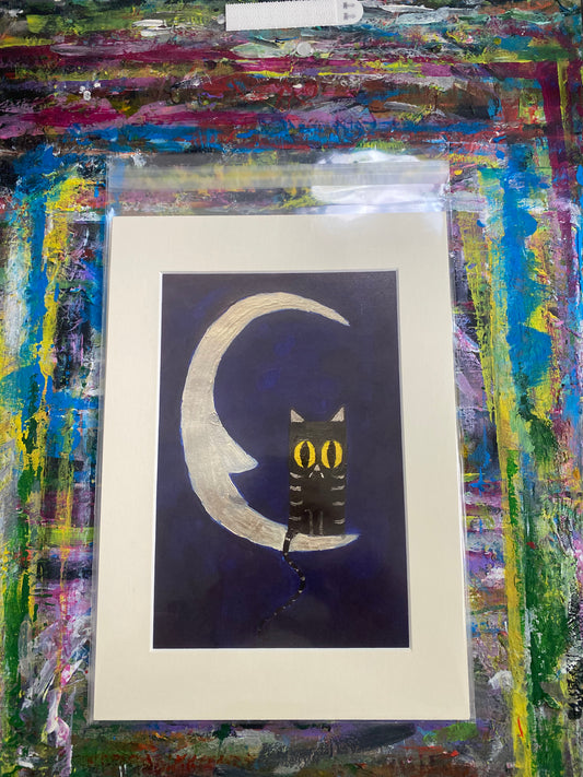 Lunar Cat Giclee Fine Art Print, A4 Mount