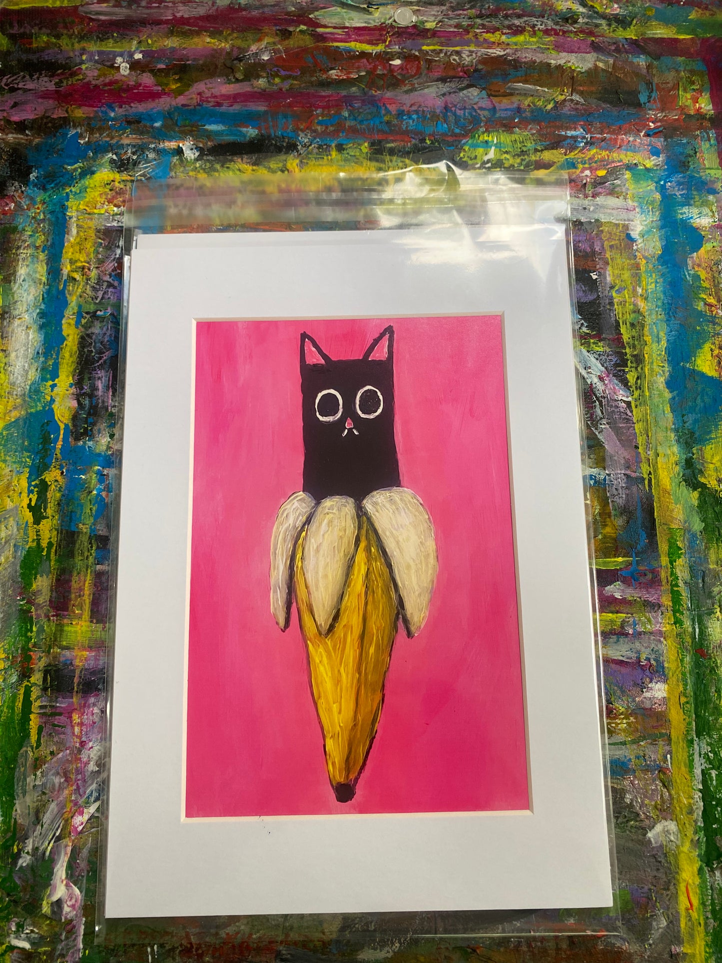 Banana Cat Giclee Fine Art Print, A4 Mounted