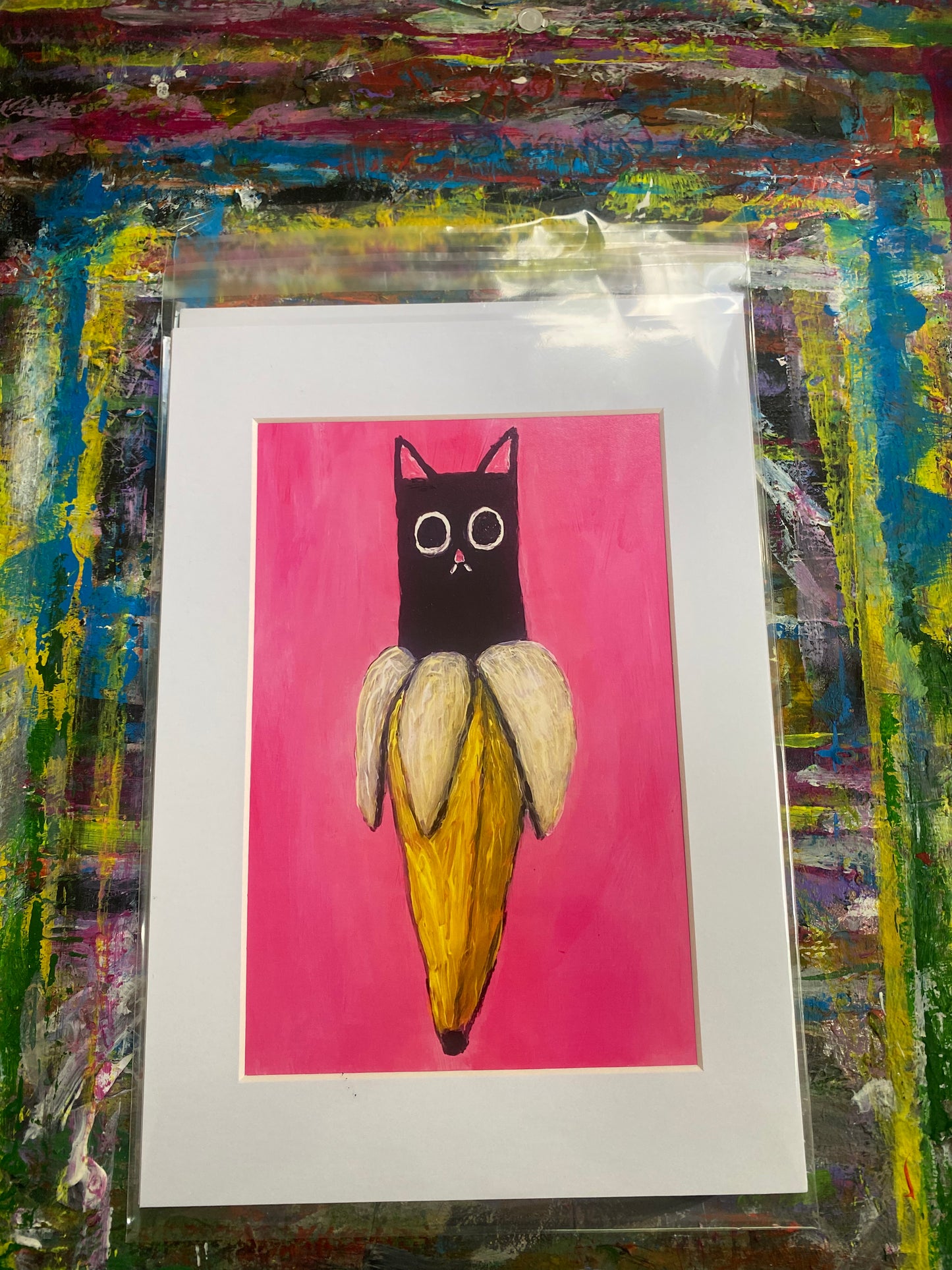 Banana Cat Giclee Fine Art Print, A4 Mounted