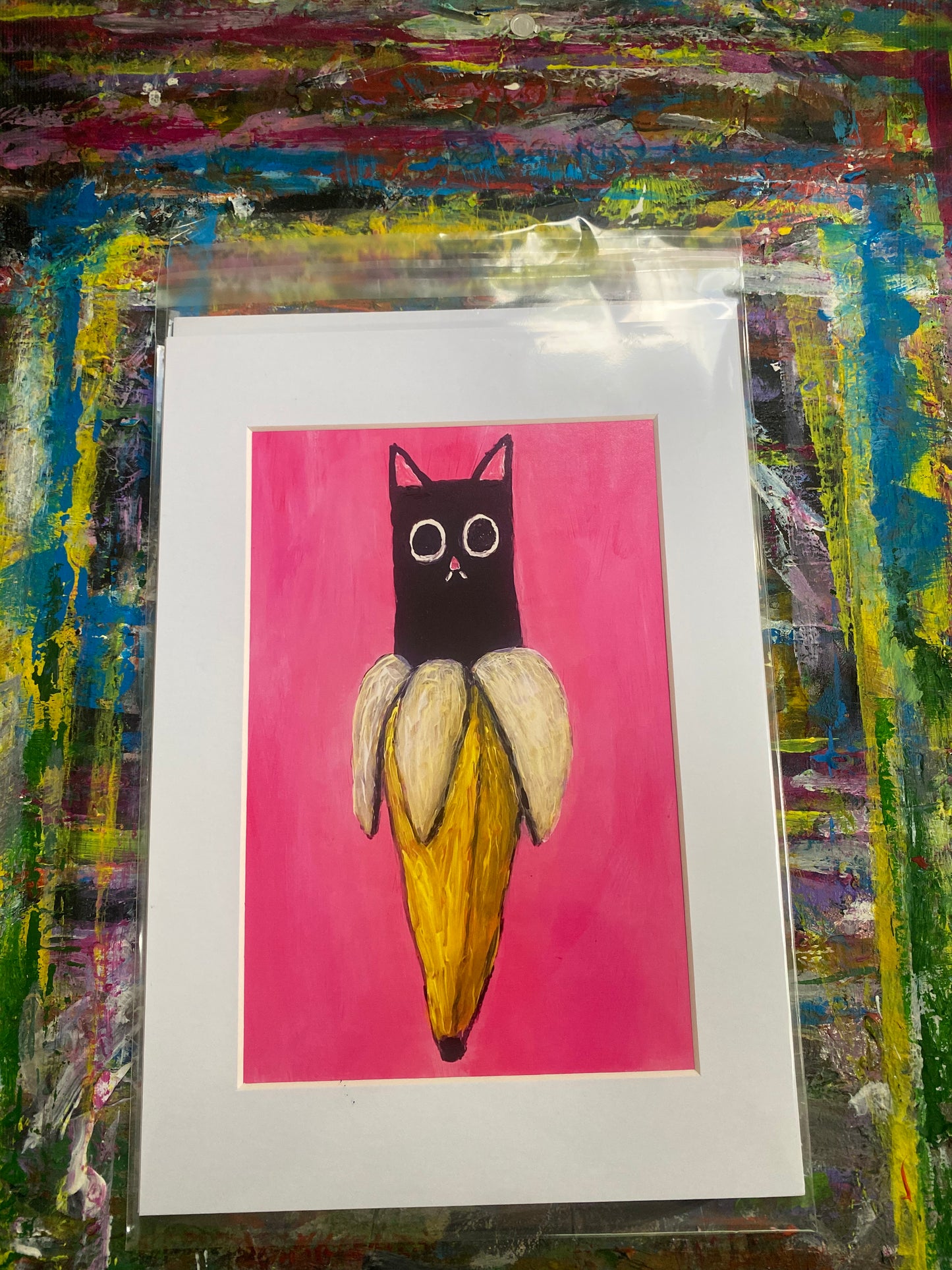 Banana Cat Giclee Fine Art Print, A4 Mounted