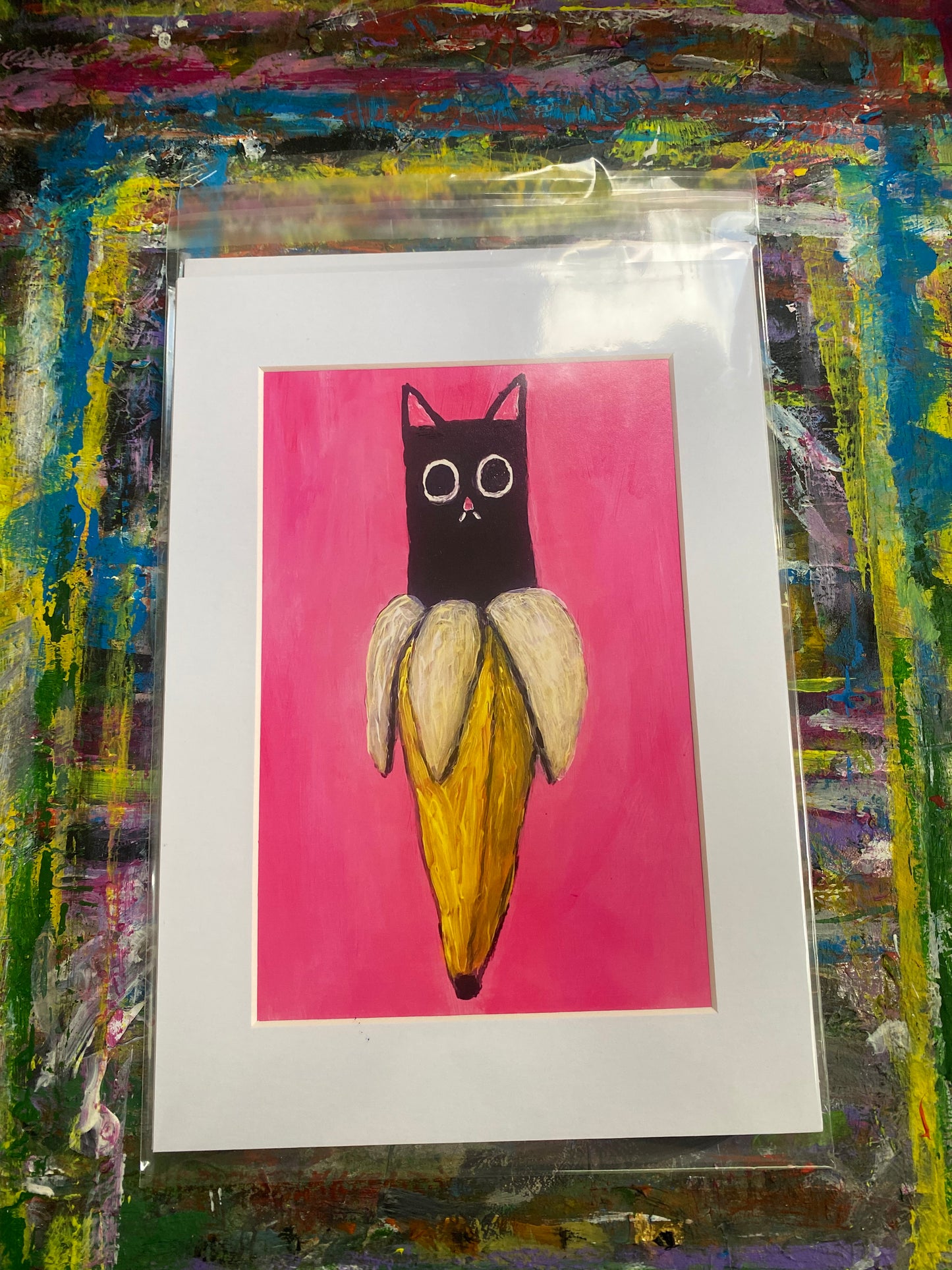 Banana Cat Giclee Fine Art Print, A4 Mounted