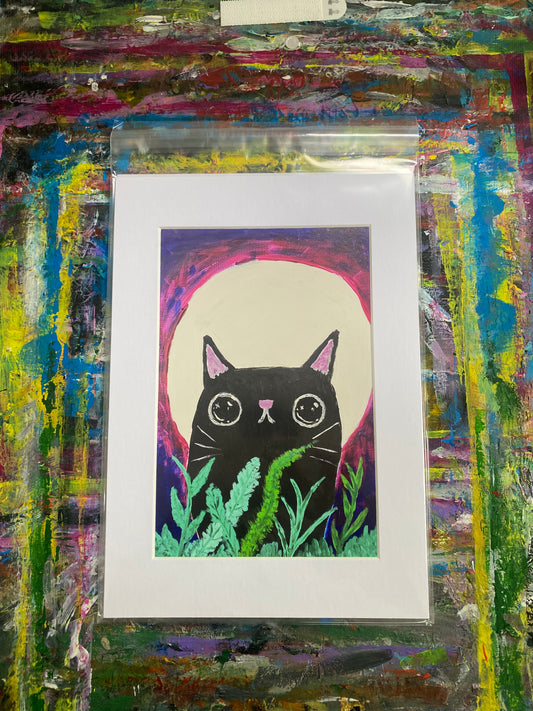 Moon Cat Giclee Fine Art Print, A4 Mount