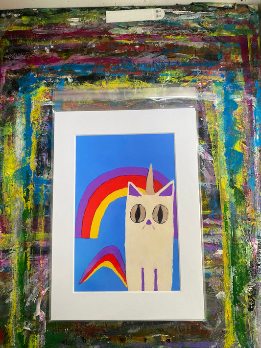 Unicorn Cat , Giclee Fine Art Print , A4 Mount - Limited Edition