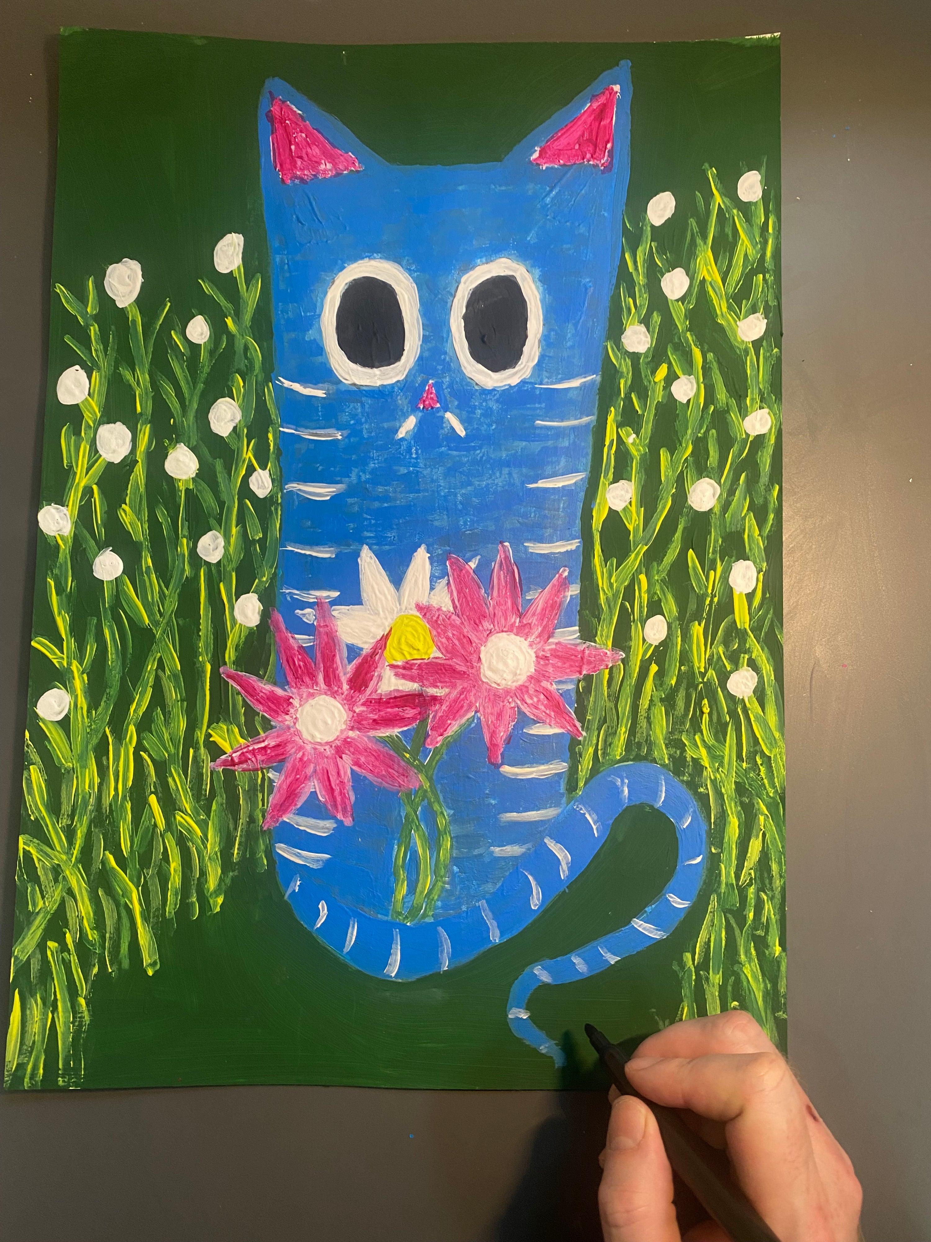 Spring Cat Original Acrylic Painting, Signed By The Artist